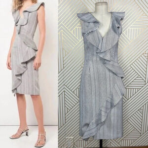 PatBO Striped Ruffle Sheath Dress Black & White Size US‎ 4